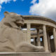 The lion statue of World War One Ploegsteert Memorial to the Missing - motion time lapse