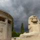 World War One Ploegsteert Memorial : one of the two flanking lions - motion time lapse