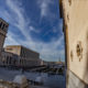 Winter sky with high clouds over the Mont des Arts stairs and public park - static time lapse