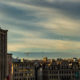 Skyline view over Brussels from the stairs of Mont des Arts public park - static time lapse