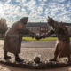 Christmas Truce of 1914 bothering soldiers Memorial Statue in Mesen - static time lapse