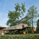 Passchendaele Memorial Garden playground and WW1 plane model - dolly shot real time