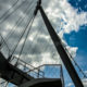 Suspended bridge for pedestrian and cyclist traffic over river Leie in Kortrijk - static time lapse