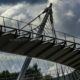 Kortrijk river banks : steel, shape, cable suspension of College footbridge - static time lapse