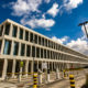 Straight lines of Kortrijk AZ Groeninge Hospital monumental building - static time lapse