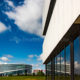 Barco headquarters monumental building in Kortrijk Business Park - static time lapse