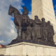 Memorial for the Battle of the Leie with equestrian statue of King Leopold III - static time lapse