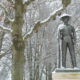 Ypres Menin Gate after snowfall: Memorial Gurkhas Regiment - dolly shot real time