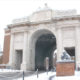 Winter landscape in Ypres : the Menin Gate Memorial after snowfall - static real time