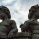 Spa street view : angels of the monumental cascade public fountain - static time lapse