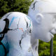 Sculpture of Pierrot, the Spa water image brand owned by Spadel - dolly shot real time