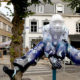 La Parade des Pierrots : sculptures of Spa water mascot revisited - dolly shot real time