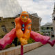 Parade des Pierrots : the Spa mascot near Pouhon Prince de Condé - pan/tilt shot real time