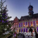 Magic Mons Grand-Place with gothic buildings and Christmas lights - static time lapse