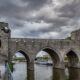 Tournai : historic military bridge with arches on the Scheldt river - static time lapse