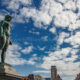 The water nymph : sculpture gem standing on Tournai main bridge - static time lapse