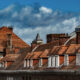 Exploring Tournai along the river banks : typical scaldian skyline - static time lapse