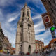 Beautiful sky with cirrus clouds above Tournai Grand-Place’s belfry - static time lapse