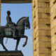 Nieuwpoort :  war monument and equestrian statue of King Albert I - dolly shot real time