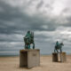 Horseback shrimp fishing : sculpture in Oostduinkerke beach resort - static time lapse