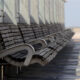 Seaside mood shot : line of benches on Nieuwpoort waterfront - static real time