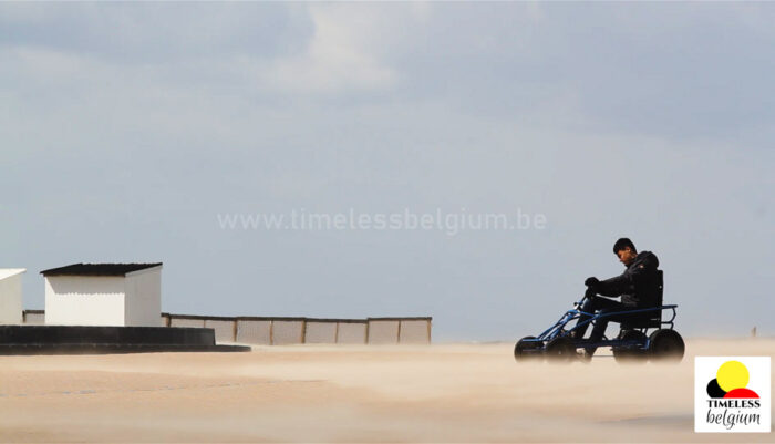 Go kart riding on a belgian seafront