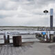 Nieuwpoort Beach harbour channel by stormy weather conditions - pan/tilt shot real time