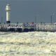 Belgium wanderlust : beautiful sea landscape with old wooden pier - static real time