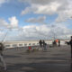 Moment of sea fishing at the Nieuwpoort Western Staketsel pier - static real time