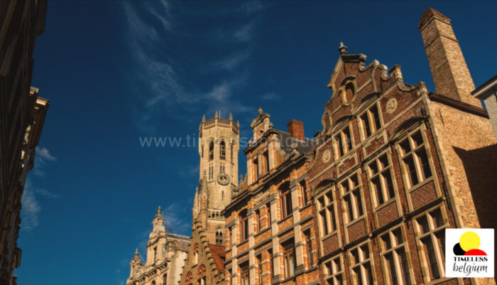 Architecture of old buildings in Bruges main street